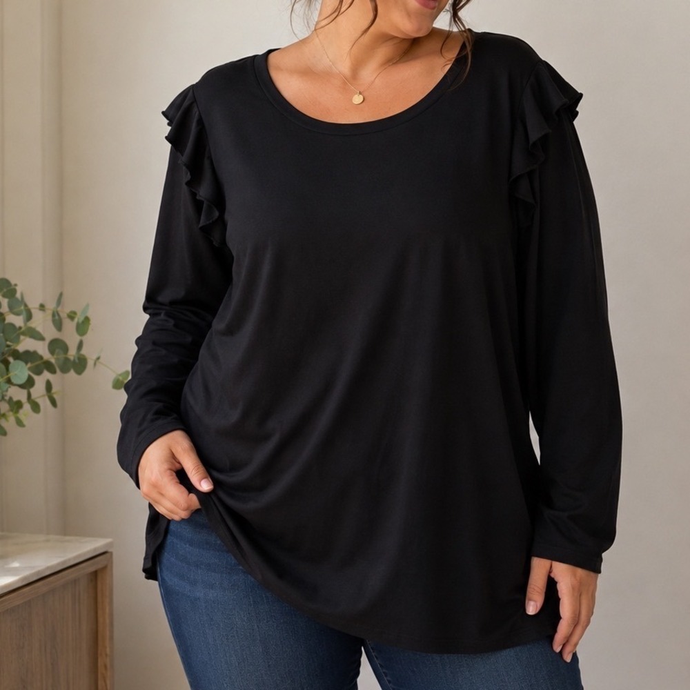 Torrid Black Ruffle Shoulder Long Sleeve Top Classic Fit Plus Size 6